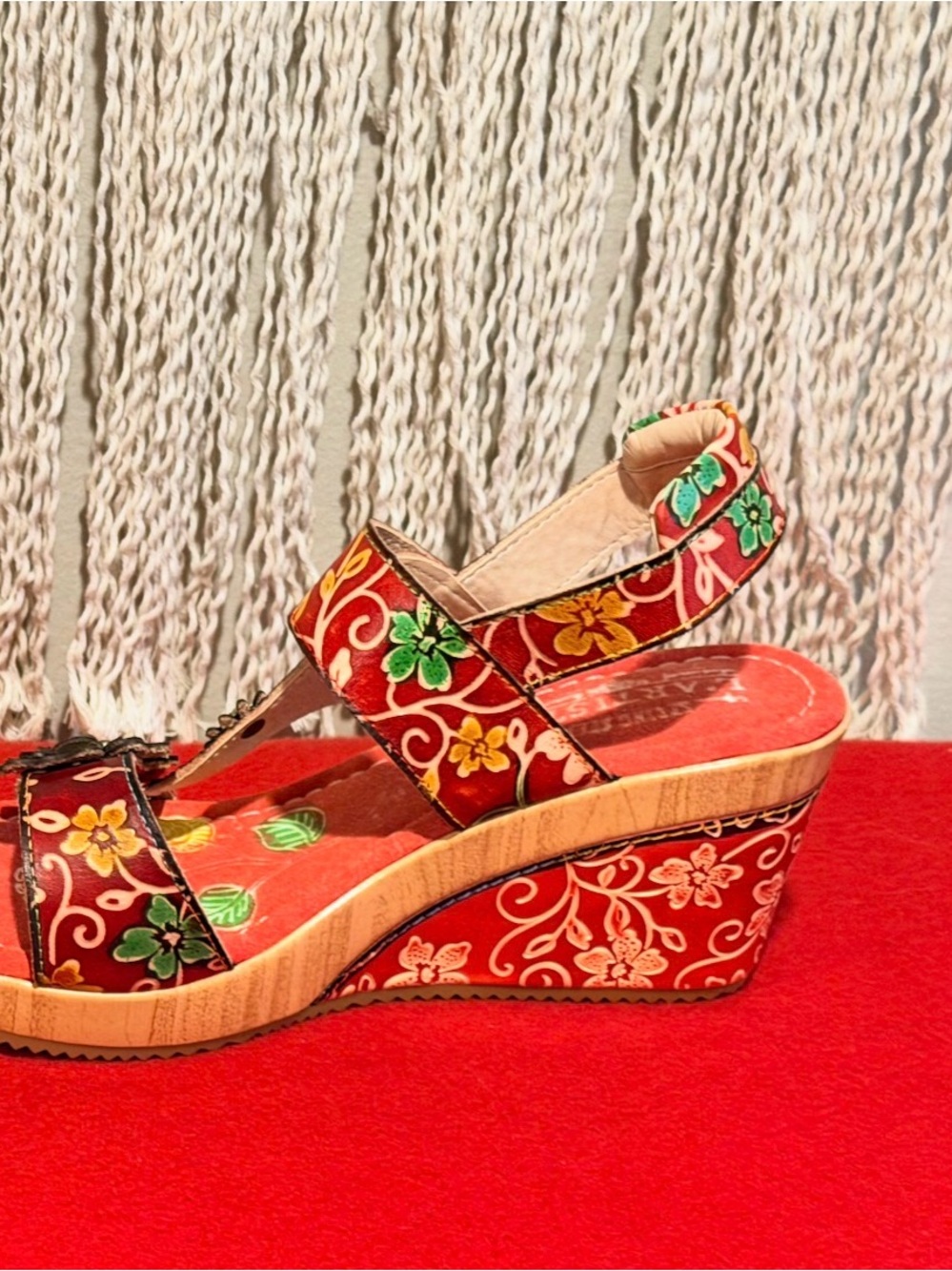 Spring Step L’Artiste Red Floral Platform Slide Sandals with Colorful Accents - Picture 10 of 10